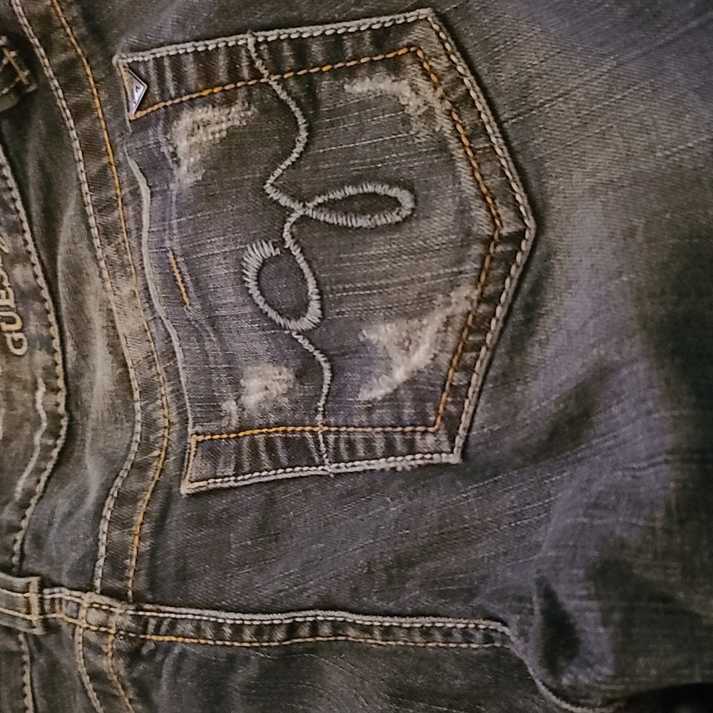 Guess Jeans straight leg distressed faded black denim